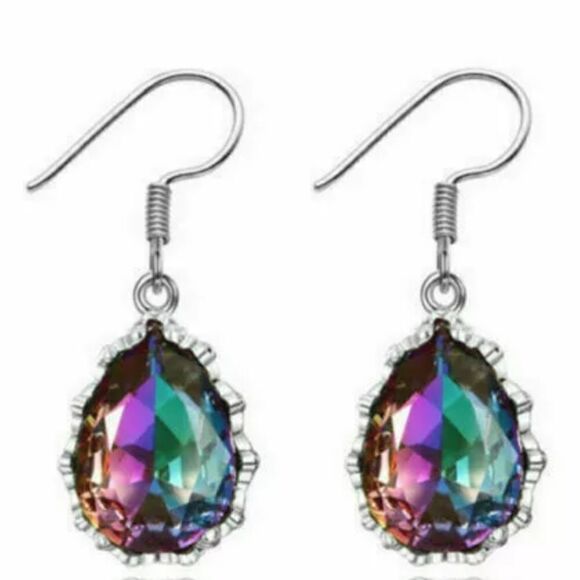 Mystic Topaz Drop/Dangle Hook Back Earrings on 925 Sterling Silver Women's - Picture 6 of 8